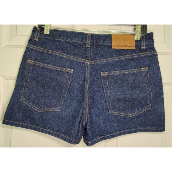 DKNY Jeans Denim Shorts Button Fly Blue Dark Wash 90s Y2K Size 8P 8 Petite - Picture 2 of 8
